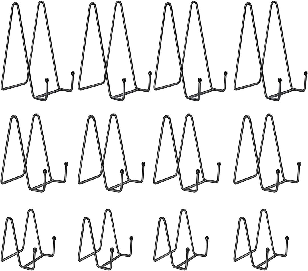 Kruodop 12 Pack Plate Stands for Display, 6 Inch 4 Inch 3 Inch Plate Holder Display Stand, 3 Size Metal Frame Holder Stands for Book, Pictures, Photo Easel, Tabletop Art