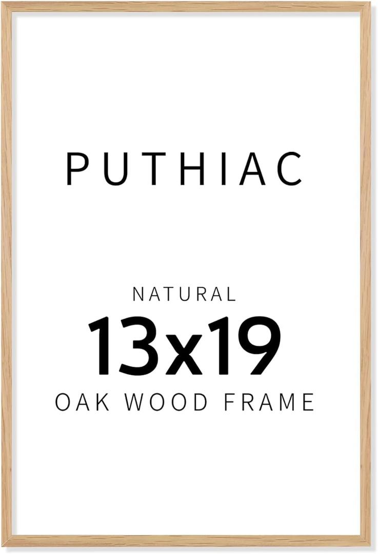puthiac 13x19 Solid Oak Wood Picture Frame, Fits 11x17 with Mat or 13x19 Without Mat, Wall Display Only, Vertical or Horizontal, Plexi Front, 1 Pack, Natural Oak