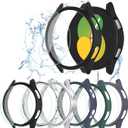 [6+6Pack Case and Screen Protector for Samsung Galaxy FE/Galaxy Watch 5/ Galaxy Watch 4 40mm, Bubble Free Tempered Glass Screen Protector + Waterproof Matte Hard PC Bumper Cover