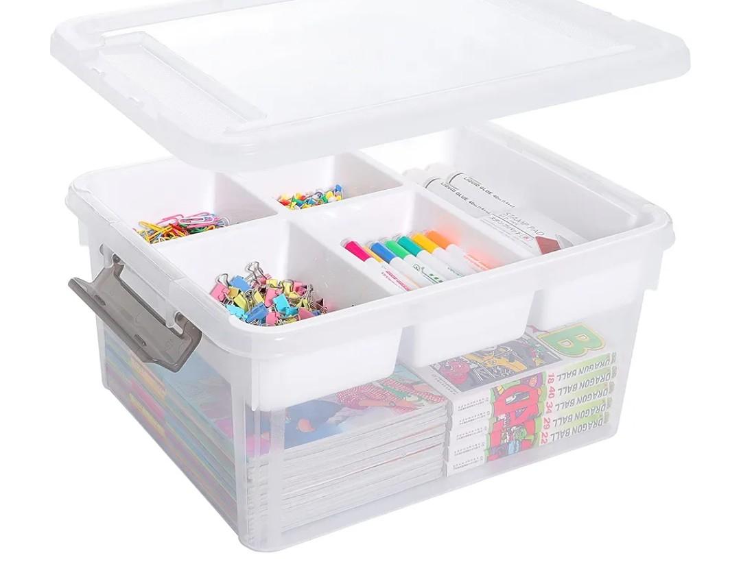 Citylife 17 QT Plastic Storage Box with Removable Tray Craft Organizers and Storage Clear Storage Container for Organizing Bead, Tool, Sewing, Playdoh