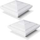VIVIDA 4" x 4" Vinyl Fence Post Cap (Actual 4" x 4"), New England Pyramid Post Cap, PVC Square Top Cover, for Vinyl Fences, Mailboxes & Decks, White, 2 Pack