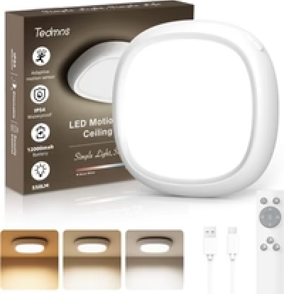 Waterproof Rechargeable Shower Light Indoor, 12000mAh Motion Sensor Wireless Ceiling Lights with Remote Over Head Battery Operated LED Closet Lighting