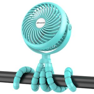 AMACOOL Baby Stroller Fan 20H Work Time Battery Powered Clip on Fan with Flexible Tripod for Car Seat Crib Bike Treadmill (Lake Blue)