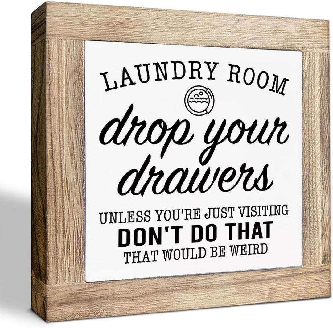 Laundry Room Sign for Laundry Room Decor, Funny Home Decor, Washing Rooms Decoration Wooden Box Signs, Farmhouse Shelf Table Decoration, Freestanding Wooden Plaque Sign