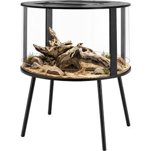 PROLEE 130 Gallon Bearded Dragon Tank, Round Reptile Enclosure with Stand, Large Lizard Terrarium with 360° Clear View and Mesh Top for Chameleon, Gecko, Snake