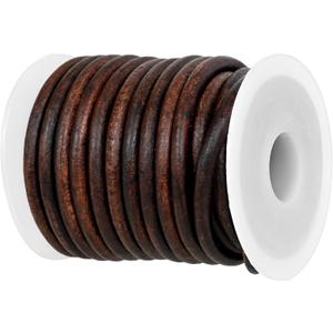 GENIQUE Real/Genuine Round Leather String Cord for Necklace, Bracelets, Jewellery, Braiding (2mm, Antique Brown Distressed)