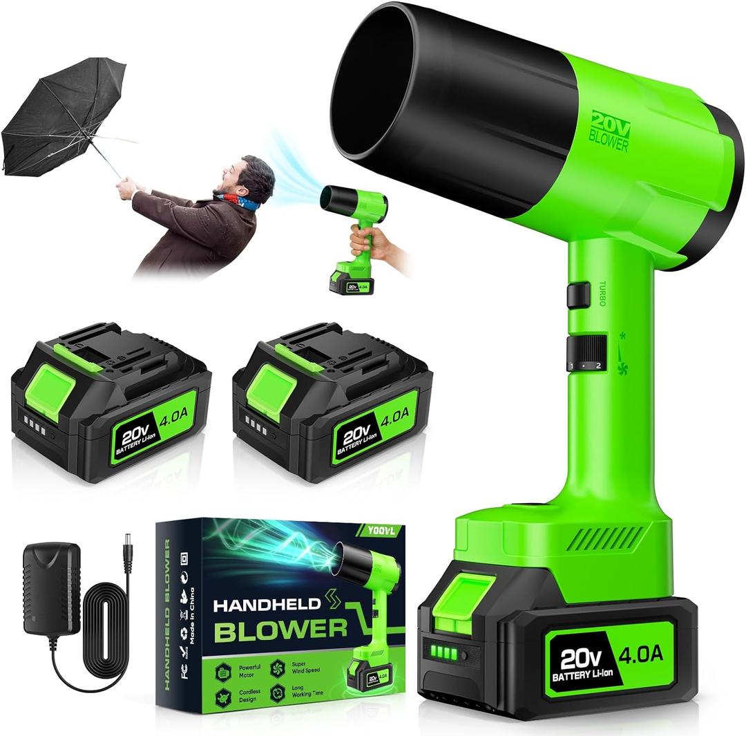 Leaf Blower Cordless, Handheld Leaf Blower with 2 X 4.0Ah Battery and Charger, 6 Speed Modes, Lightweight Blowers for Lawn Care, Patio, Yard, Dust, Blowing Leaves, Snow (Green)