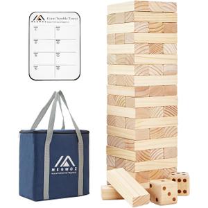 Megwoz Giant Tumble Tower Games for Kids and Adults 57 Blocks New Zealand Pine Wooden Blocks Stacking to Over 4.2FT Family Game for Indoors Outdoors Yard Games for Family