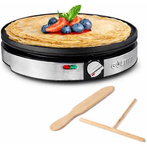 Gourmia 12 Crepe Maker Nonstick Electric Griddle for Pancakes, Omelets & More, Precise Temp Control with Indicator Lights, Includes Spatula & Batter Spreader, Quick Cleanup, Stainless Steel Trim