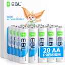 EBL AA Batteries 20 Pack Non-Rechargeable 1.5V Alkaline Double A Batteries, Long-Lasting Alkaline AA Battery for Household Devices, 10-Year Shelf Life
