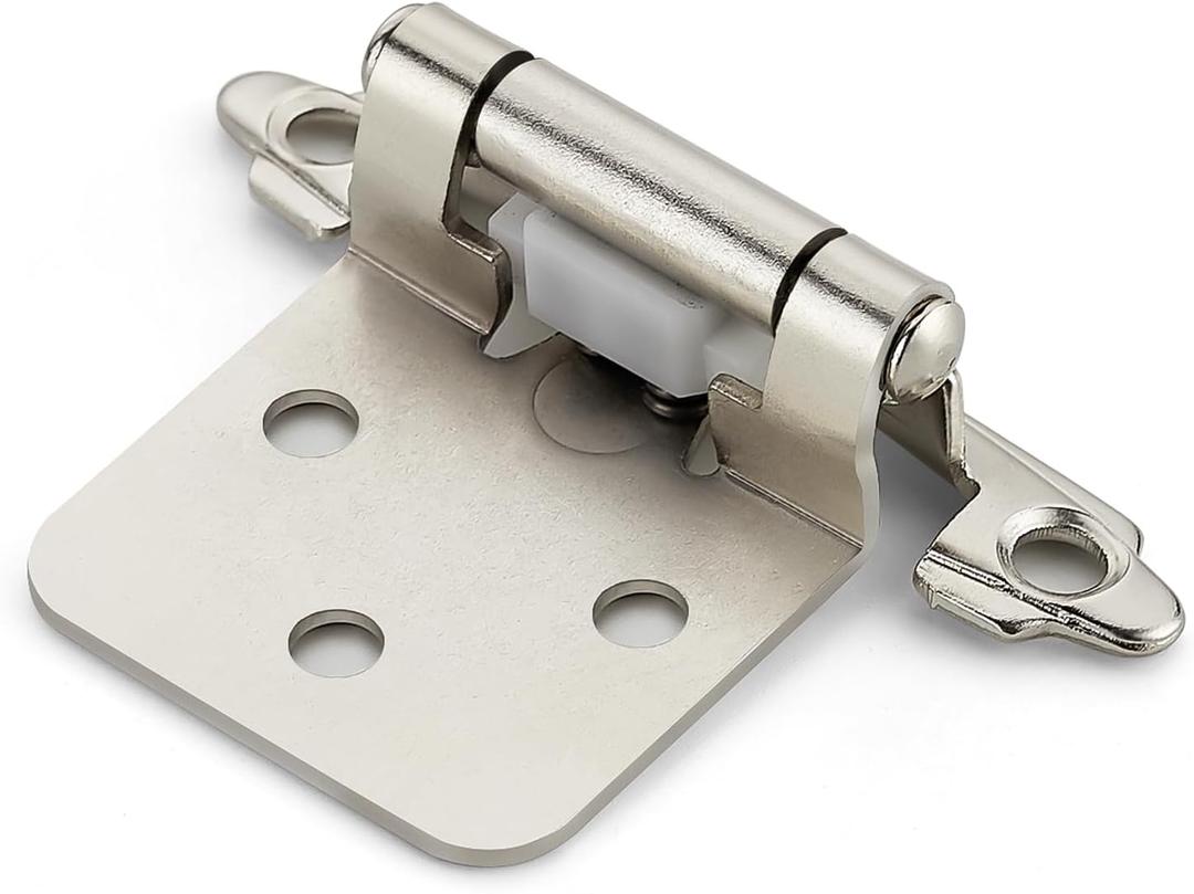 Home Expert 4 Pack (2 Pairs) Brushed Nickel Cabinet Hinges for Kitchen Doors, Self-Closing, 1/2 Inch Overlay (Variable), Semi-Concealed Face Frame, Surface Mount Cabinet Hardware, Silver