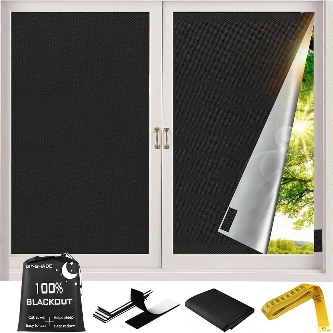 Portable Blackout Curtains 57 x 118 Inch, 100% Blackout Blinds No Drill Cut to Size Temporary Black Out Shades Window Cover for Baby Nursery, Travel, Dorm, RV, Skylight, Bedroom Windows