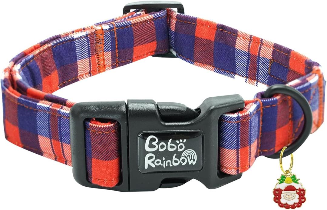 Dog Collar - Christmas Holiday Pet Collar, Red and Blue Plaid Print, Durable, Cute, Soft, Adjustable for Medium Dogs (Medium (Pack of 1))