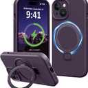 Compatible with iPhone 14 Plus Case with Stand, Full Camera Protection Slim Liquid Silicone Phone Cases for iPhone 14 Plus Compatible with MagSafe Magnetic Ring Kickstand Case 6.7", Purple