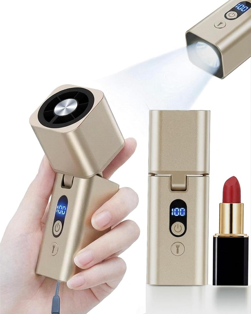 Metal Mini Handheld Fan 1-100 speed 15000RPM, 5000mAh Rechargeable Powerful Handheld Turbo Fan with Flashlight, Personal Portable Mini Hand Held Fan for Travel Camping Beach,Gifts for Women (Gold)