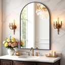 Bathroom Mirror for Wall, 36x24 Inch Arched Mirror, Matte Black Metal Framed Bathroom Vanity Mirror for Restroom Farmhouse, Anti-Rust, Tempered Glass, Hanging or Leaning