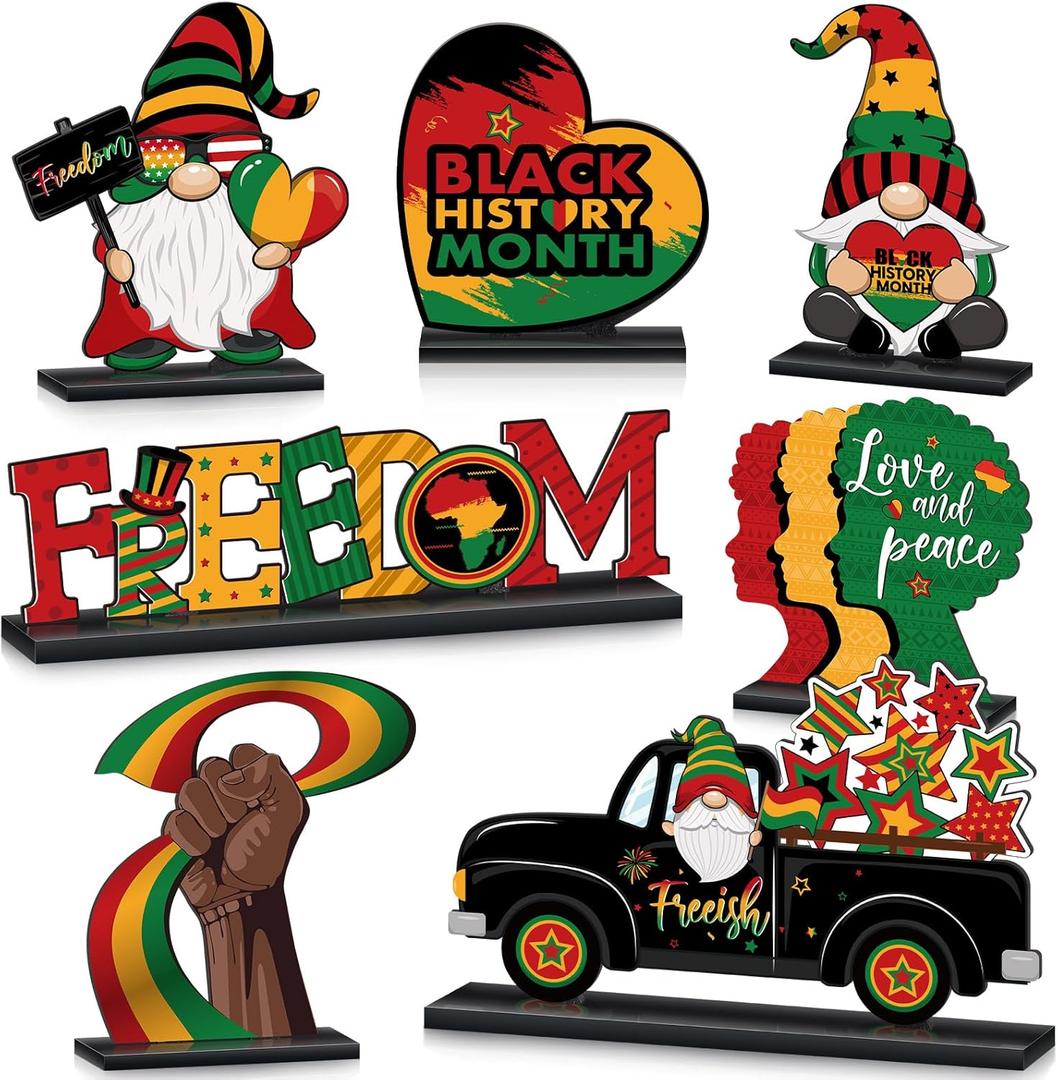 Capoda 7 Pcs Black History Month Decorations Wooden Black History Month Table Centerpieces Black History Month Table Signs Wood Black Freedom Day Table Toppers for Black History Month Party Supplies