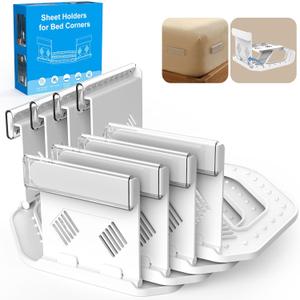 Bed Sheet Holders for Corners, 4PCS Fitted Sheet Holder Straps, Keep Sheets Firm & Tight, Heavy Duty Non-Slip Sheet Clips, Easy Install Lock Design, Fit All Mattress Sizes, No More Loose Sheets