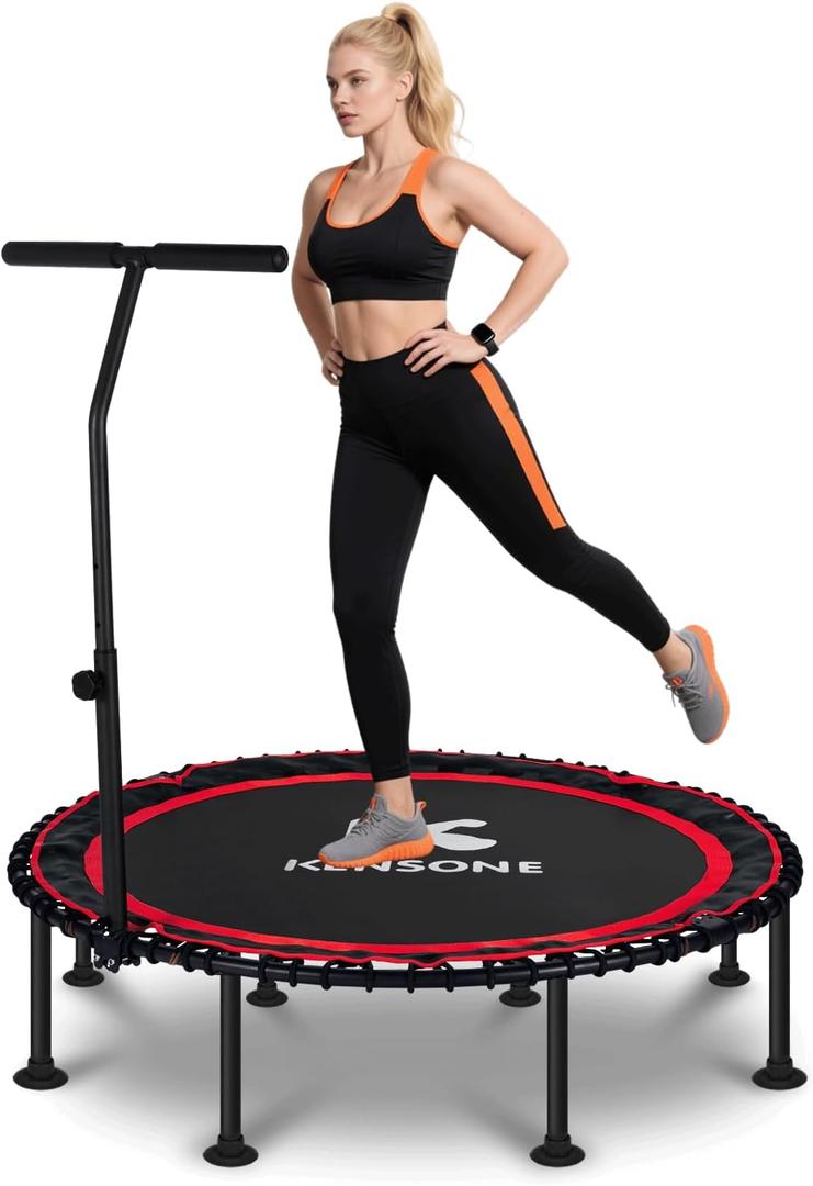 40/48" Foldable Rebounder Trampoline for Adults with Bungee, 450/550 LBS Quiet Indoor Mini Trampoline for Adults Fitness, Gym Workout, Home Exercise (Red)