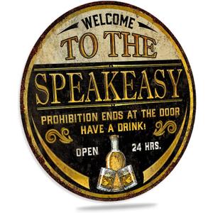 Welcome to the Speakeasy Sign Prohibition Home Bar Whiskey Bar Vintage Signs 12" Round 200122001011