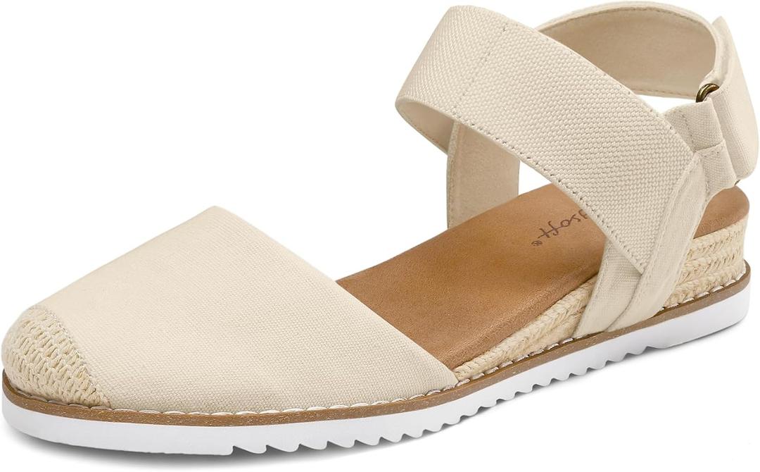 mysoft Women's Low Wedge Sandals Comfortable Closed Toe Espadrilles Slip on Elastic Ankle Strap Walking Sandals, Size 8.5