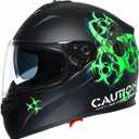 TRIANGLE Full Face Motorcycle Helmet Dual Visor Helmets for Adult Men and Women with Smoked Sunshield DOT Approved (Large, Matte Green)