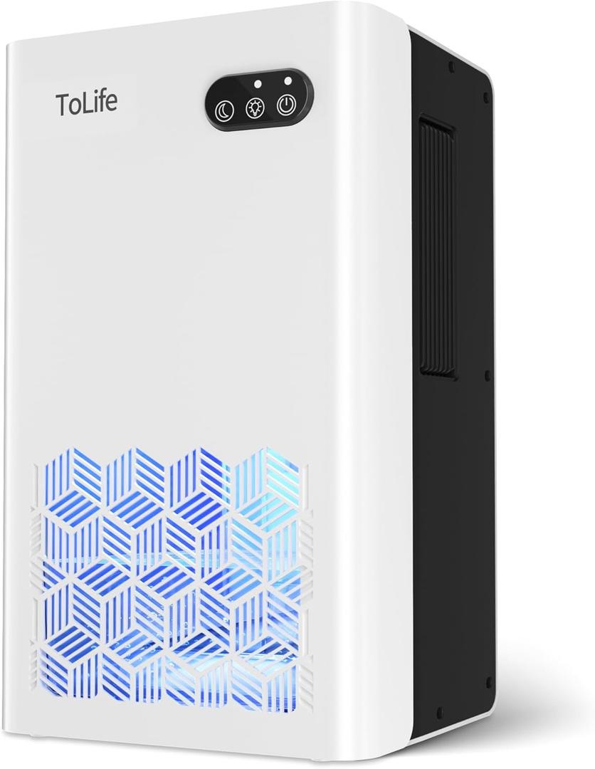 ToLife Dehumidifiers for Home 95 OZ Water Tank, 1000 sq.ft Dehumidifier for Basement Bedroom Bathroom with Auto Shut Off 7 Colors LED Light,White