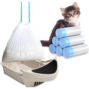 120 Pack Cat Litter Bags with Drawstring, Compatible with Litter-Robot 3/4 Heavy Duty Cat Litter Box Liners Waste Bags Replacement -25.2"x 15.7"