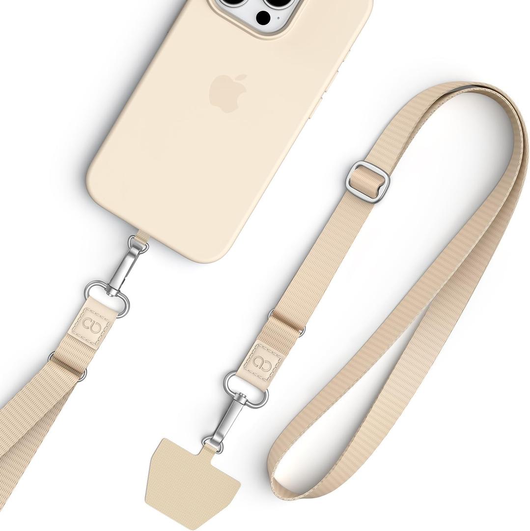 Lamicall Gifts for Mothers Day Teens Girls Kids Cell Phone Lanyard, 2 Pack Thicker Soft-Touch Strap with 2 Patches, Anti Theft Neck Crossbody Lanyard for iPhone 17 16 15 14 13 Pro Max, Khaki