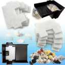 18PCS Upgraded Pond Waterfall Spillway Filter Media, 9* Pond Filter Pads + 500g Ceramic Rings+8 Bracket, Fish Filtration Durable Foam Mat for 8-Inch Waterfall Box