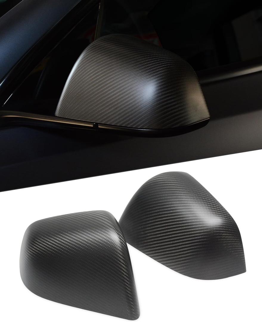 Carbon Fiber Mirror Cover Replacement Side View Mirror Cover, 2PCS Glossy Real Carbon Fiber Rearview Mirror Protection Cover Compatible with Tesla Model Y (Model Y-matte)