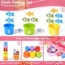 Montessori Toys for 1 Year Old - 20PCS Cloth Toddler Pink Fishing Game with Stacking Cups,Baby Color Sorting Toy 12-18 Months One Year Old Birthday Gift,Toddler Toys for 1 2 3 Year Old Boy Girl Gifts
