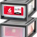 IRIS USA 6 Qt. Plastic Drawer Storage Organizer Stacking Drawers, 2-Pack, Stackable Unit with Sliding Drawer for Bedroom Kitchen Under Sink Pantry Craft Room Bathroom Dorm Office, Black