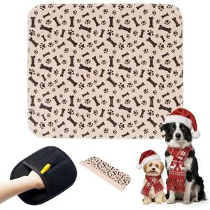 Puppy Pads with Pheromones, Washable Puppy Pee Pads for Dogs Reusable Puppy Pads for Dogs and Cats(with Pet Hair Removal Gloves) (Large, Brown Bone)