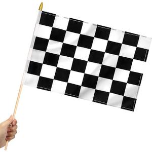  Checkered Small Stick Flag 12x18 Inch Black and White Racing Hand Held Race Car Flags Decorations