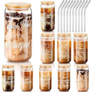 Inbagi 12 Sets Employee Appreciation Gifts 16 oz Inspirational Glass Drinking Cups Thank You Gifts for Team Coworker Housekeeping Staff Teacher(Assorted)