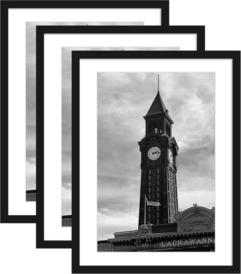 Wiscet 20x27 Picture Frame Set of 3, Display Pictures 16x24 with Mat or 20 x 27 Poster Frame without Mat, Wall Gallery Photo Frames, Black