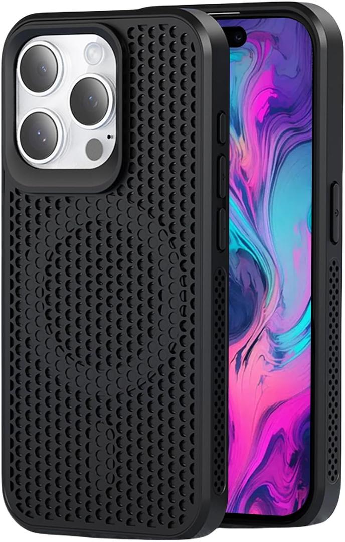 CCSmall for iPhone 16 Pro Max Heat Dissipation Case with Magnetic Ring, Mesh Breathable Hollow Cellular Hole Slim Phone Case Cover for iPhone 16 Pro Max SR Black