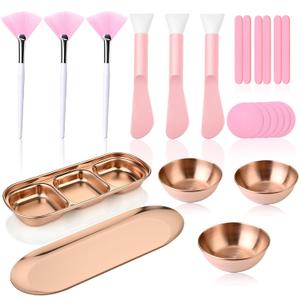 23Pcs Esthetician Supplies kit - Rose Gold Facial Bowls, Serving Trays, Compressed Sponges & Face Mask/Fan Brushes for Sleepover & Spa Night Celebrations (Rose Gold)