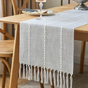 ZeeMart Farmhouse Braided Striped Table Runner, Rustic Sage Green Table Runners 90 Inches Long Boho Home Decor, Light Gray 15x90 Inches