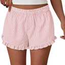 PRETTYGARDEN Womens Boxer Shorts Y2K Ruffle Pajama 2026 Summer Spring Lounge Sleep Striped Casual Beach Pj Bottoms Pockets (Large, Stripe Light Pink)