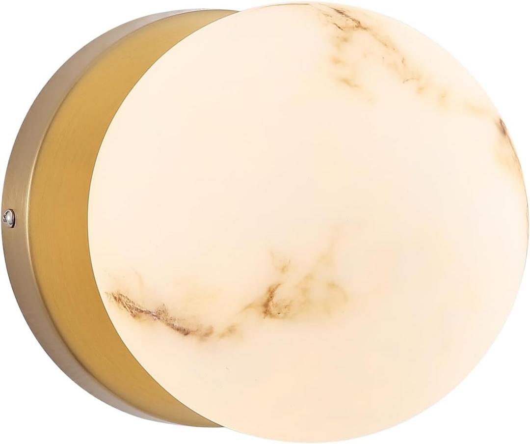 Modern Gold Globe Wall Sconce with Imitation Marble Shades Unique Textures Marble Bathroom Vanity Lighting Premium Resin Wall Light for Bedroom Living Room Staircases Hallway
