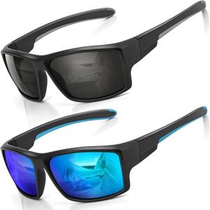 Missfive 2-Pack Rugged Bifocal Sunglasses for Men with Readers Built In, Full Wrap Around Frame with Rubber-made Thick Temples, UV400 Protection for Outdoor Sports/ Driving, 1.50x