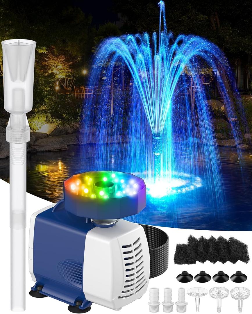 Submersible Pump RGB Pond Filter System Kits,3-in-1 Pond Filter Fountain with Colorful Light,660GPH Ponds Filter Box,Multi-layer Filtration, Applicable to Garden Fish Pond,Water Feature-bule