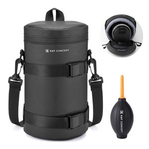 K&F CONCEPT Camera Lens Pouch Case, Waterproof Zipper Lens Protective Bag, Shockproof All-round Camera Lens Carry Bag for DSLR SLR Lens Size Below 4.53" x8.6" (D x H)