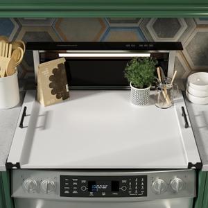 Noodle Board Stove Cover for Gas Stovetop, Bamboo Stove Top Covers for Electric Stove and Gas Burners with Handles Kitchen Sink Cover for Counter Space Decorative Serving Tray White (29.53"x22.05")