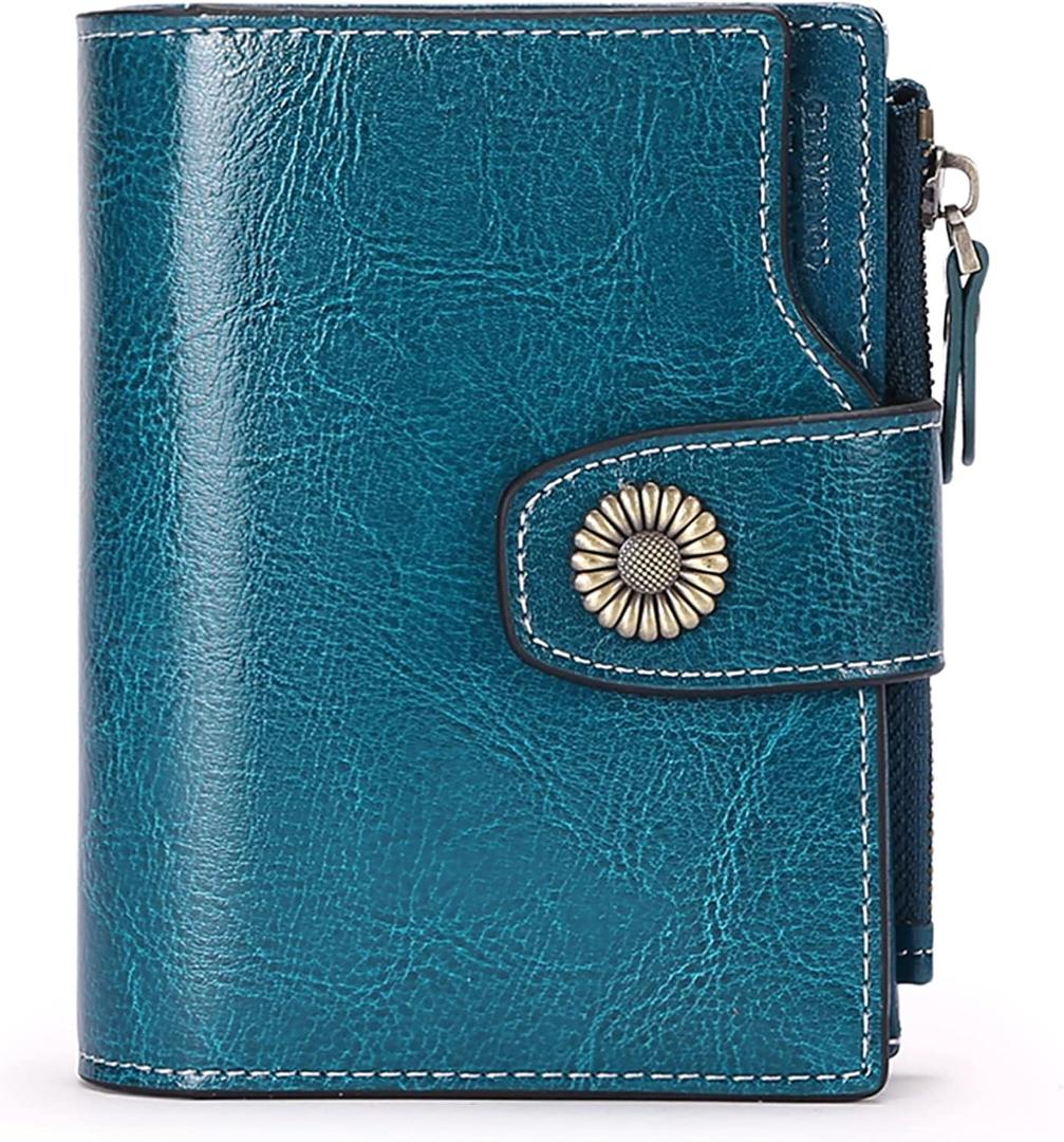 FALAN MULE Small Wallet for Women Leather Bifold Compact Small Womens Wallet with RFID Blocking (Peacock blue)