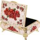 Hipiwe Vintage Metal Jewelry Box Small Treasure Chest Case Trinket Organizer Earrings Necklace Bracelet Storage Box Ring Box Holder Keepsake Box for Women (Beige)