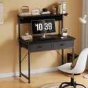 MUTUN Small Desk with Drawers, 31 Inch Computer Desk with Power Outlet & LED Light, Gaming Desk with Adjustable Monitor Stand & Pegboard, Modern PC Study Writing Table for Bedroom, Black