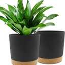 QCQHDU 10 inch Plant Pot, 2 Pack Planters for Indoor Plants with Drainage Holes & Saucer, Outdoor Flower Pots Home Garden Modern Decor (Dark Grey)